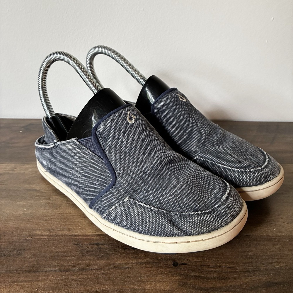 OluKai Nohea Lole Canvas Slip On Loafers Sneakers Blue Kids Boys Size 2